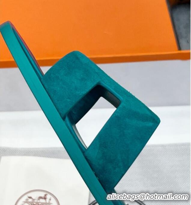 Pretty Style Hermes Oran Classic Flat Slides Sandal in Suede Green 2025 H02272