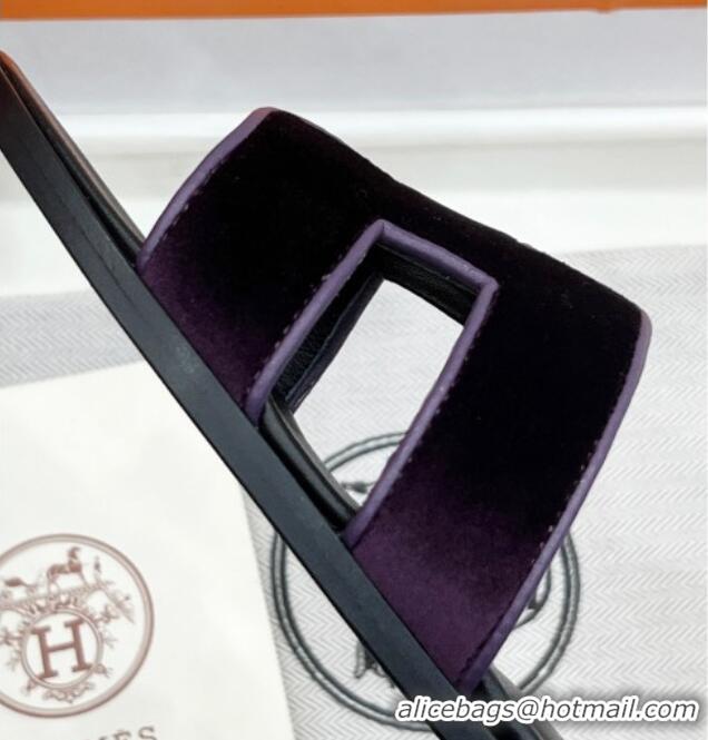 Best Grade Hermes Oran Classic Flat Slides Sandal in Velvet Purple 2025 H02272