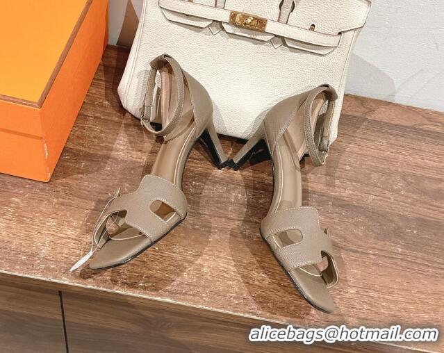 Cheap Price Hermes Joy Heel Sandals 7cm in Epsom Leather Elephant Grey 2025 H02274