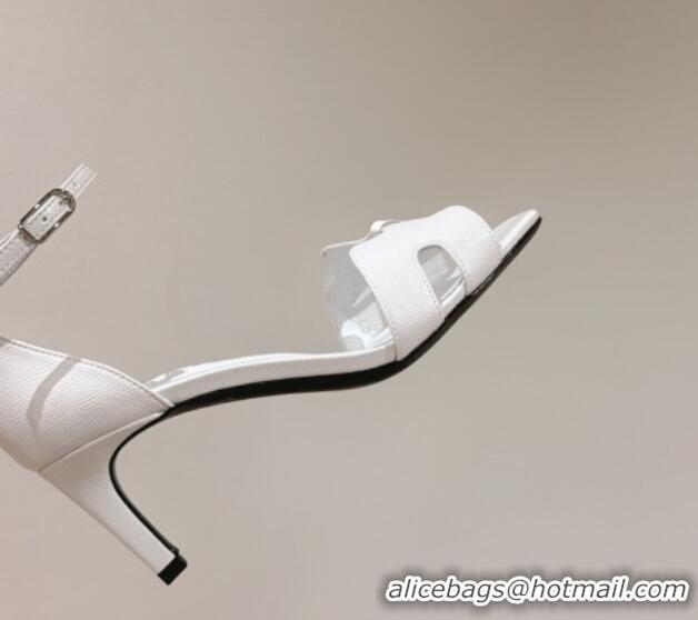 Luxury Discount Hermes Joy Heel Sandals 7cm in Epsom Leather White 2025 H02274