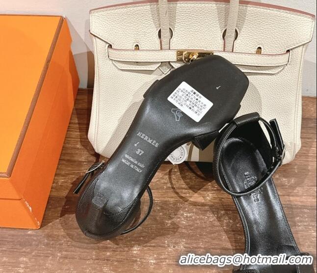 Big Discount Hermes Joy Heel Sandals 7cm in Epsom Leather Black 2025 H02274