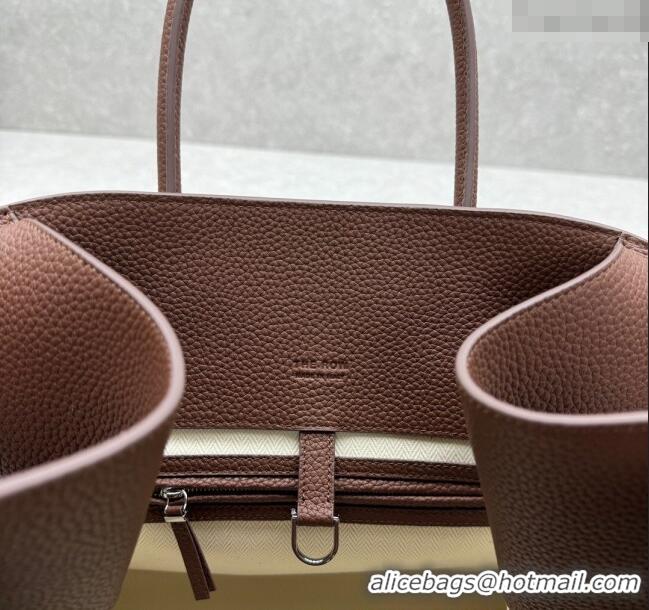 Modern Classic The Row Margaux 15 Medium Tote Bag in Lichee-Grained Leather 1831 Mocha 2025