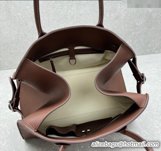 Modern Classic The Row Margaux 15 Medium Tote Bag in Lichee-Grained Leather 1831 Mocha 2025