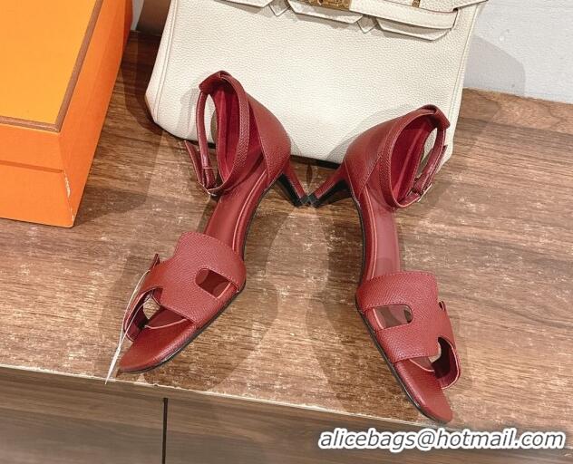 Best Grade Hermes Joy Heel Sandals 4cm in Epsom Leather Dark Burgundy 2025 H02274