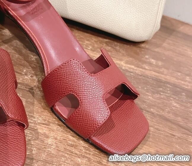 Best Grade Hermes Joy Heel Sandals 4cm in Epsom Leather Dark Burgundy 2025 H02274