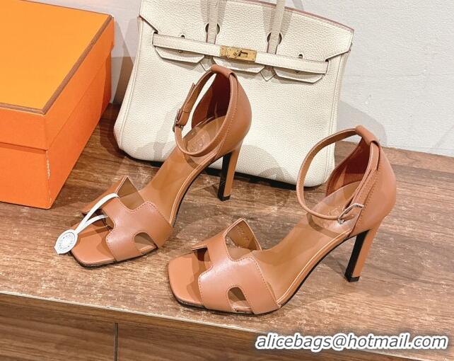 Sophisticated Hermes Joy Heel Sandals 10.5cm in Smooth Leather Brown 2025 H02274