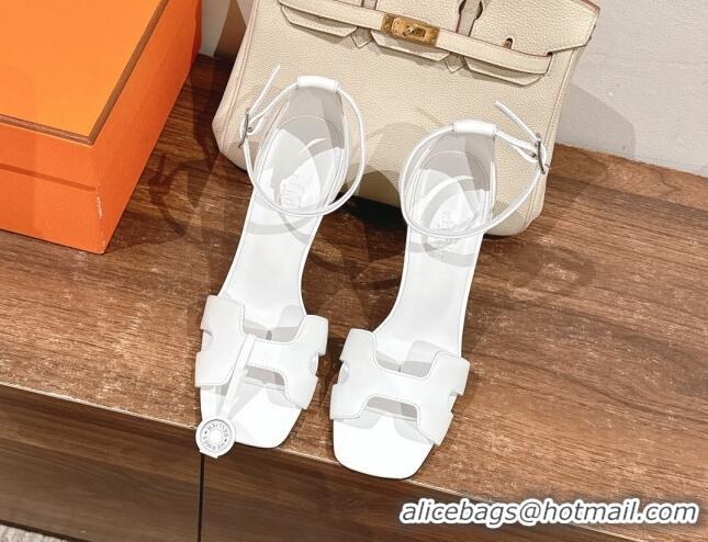 Buy Luxury Hermes Joy Heel Sandals 10.5cm in Smooth Leather White 2025 H02274