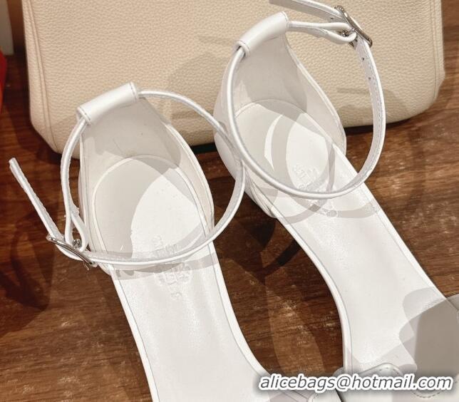 Popular Style Hermes Joy Heel Sandals 7cm in Smooth Leather White 2025 H02274