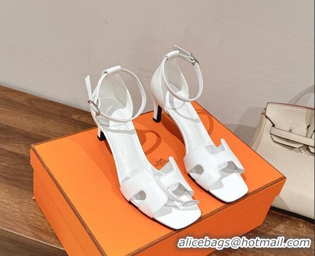 Popular Style Hermes Joy Heel Sandals 7cm in Smooth Leather White 2025 H02274