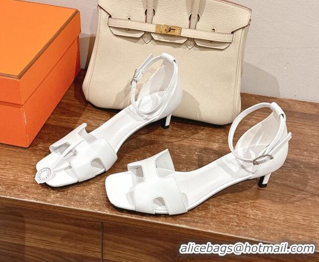 Stylish Hermes Joy Heel Sandals 4cm in Smooth Leather White 2025 H02274