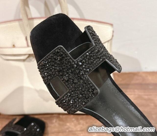 Pretty Style Hermes Joy Heel Sandals 7cm in Suede and Strass Black 2025 H02274