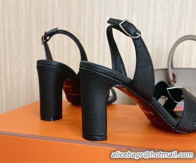 Duplicate Hermes Eremite Heel Sandals 8cm in Palm-Grained Leather Black 2025 H02275