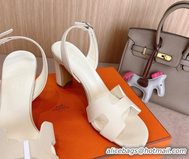 Purchase Hermes Eremite Heel Sandals 8cm in Palm-Grained Leather Ivory 2025 H02275