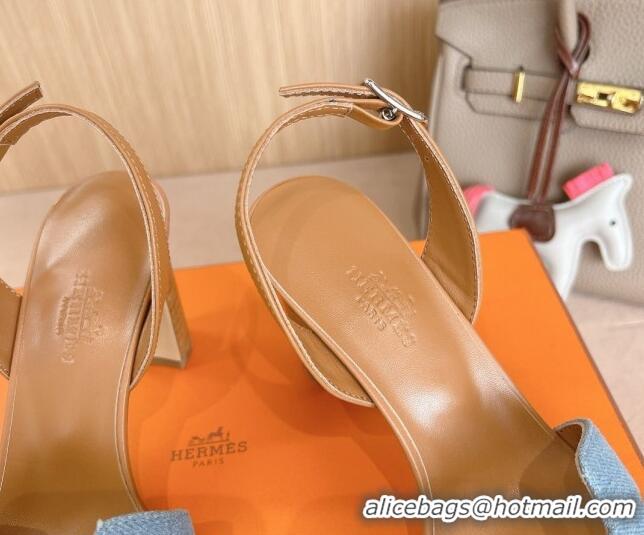 Good Looking Hermes Eremite Heel Sandals 8cm in Denim and Leather Light Blue 2025 H02275