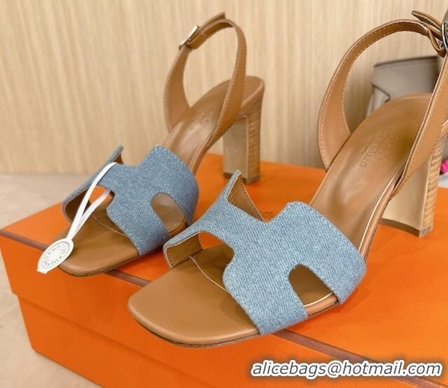 Good Looking Hermes Eremite Heel Sandals 8cm in Denim and Leather Light Blue 2025 H02275