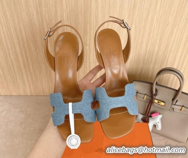 Good Looking Hermes Eremite Heel Sandals 8cm in Denim and Leather Light Blue 2025 H02275