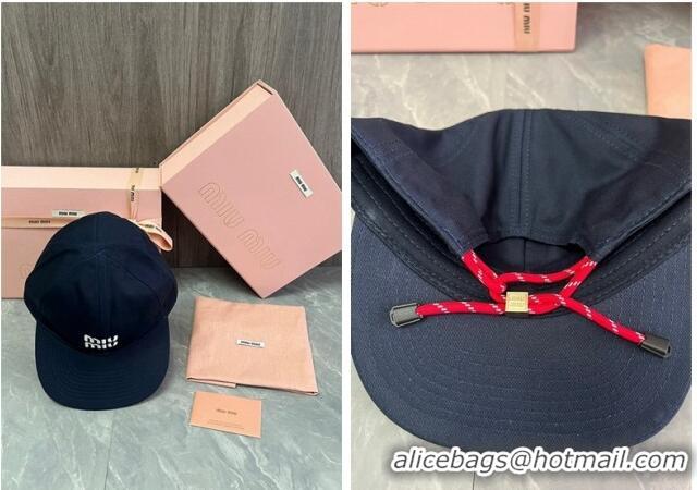 Famous Brand Miu Miu Canvas Baseball Hat with Cord M0619 Dark Blue 2024