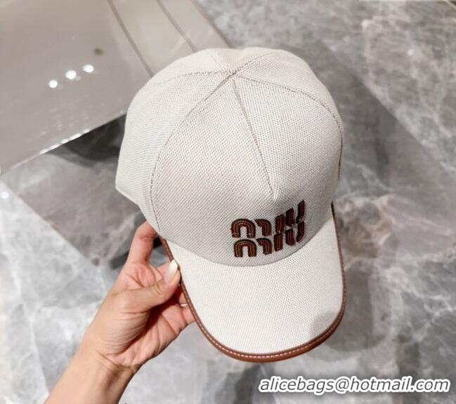 Promotional Miu Miu Canvas Baseball Hat M071002 White 2024