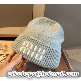 Good Looking Miu Miu Knit Hat with Logo 1128 Grey 2024