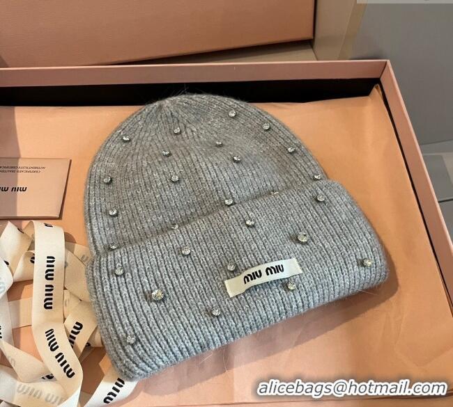 Cheap Price Miu Miu Knit Hat with Strass 1128 Grey 2024