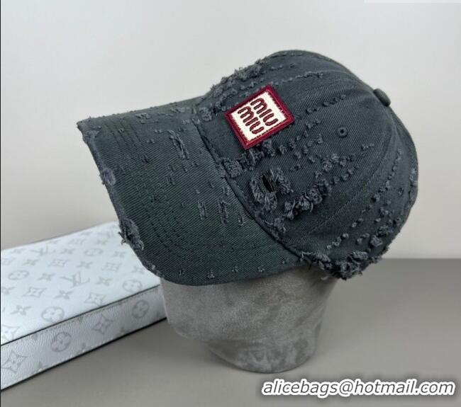 Luxury Cheap Miu Miu Canvas Baseball Hat with Logo Patch 0317 Grey 2025