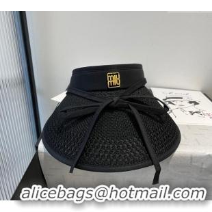Promotional Miu Miu Straw Visor Hat with Bow M0317 Black 2025