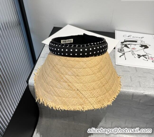 Luxury Cheap Miu Miu Straw Visor Hat with Dots M0317 Black 2025