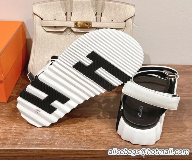 Hot Style Hermes Junior Strap Flat Sandals in Calfskin White 0227094