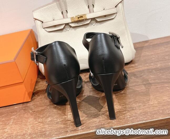 Good Quality Hermes Judy Heel Sandals 10.5cm in Calfskin with Hapi Buckle Black 2025 H02276