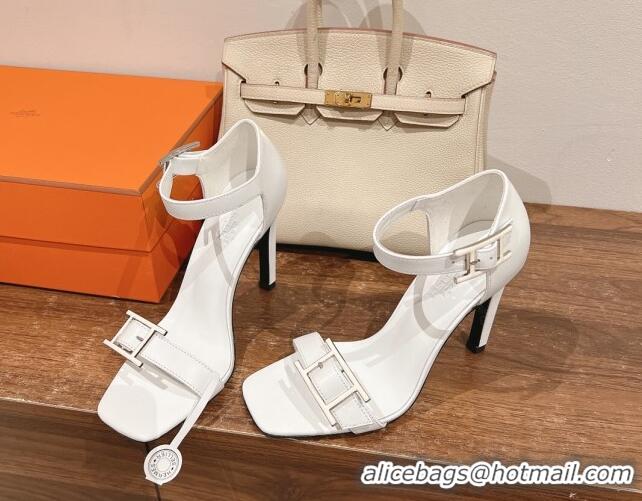 Charming Hermes Judy Heel Sandals 10.5cm in Calfskin with Hapi Buckle White 2025 H02276