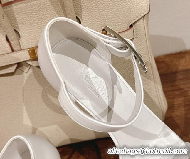 Good Quality Hermes Judy Heel Sandals 7cm in Calfskin with Hapi Buckle White 2025 H02276