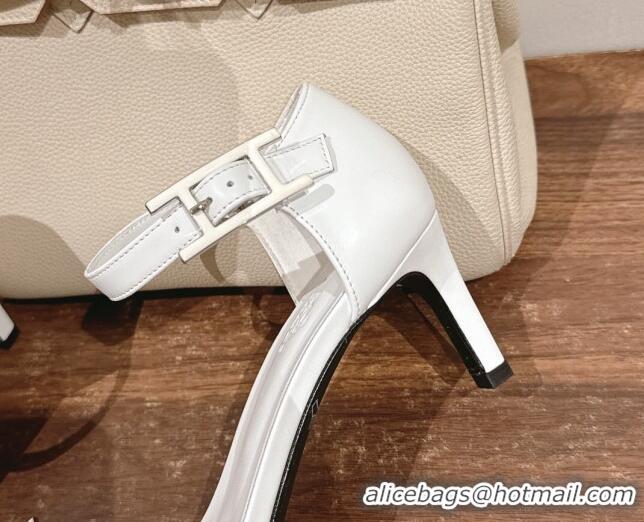 Good Quality Hermes Judy Heel Sandals 7cm in Calfskin with Hapi Buckle White 2025 H02276