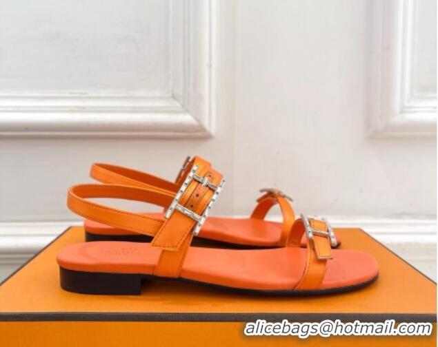 Shop Duplicate Hermes Satin Judy Flat Sandals Orange 5030701