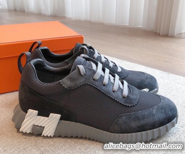 Grade Hermes Bouncing Sneakers in Textured Mesh and Suede Dark Grey  20250417 