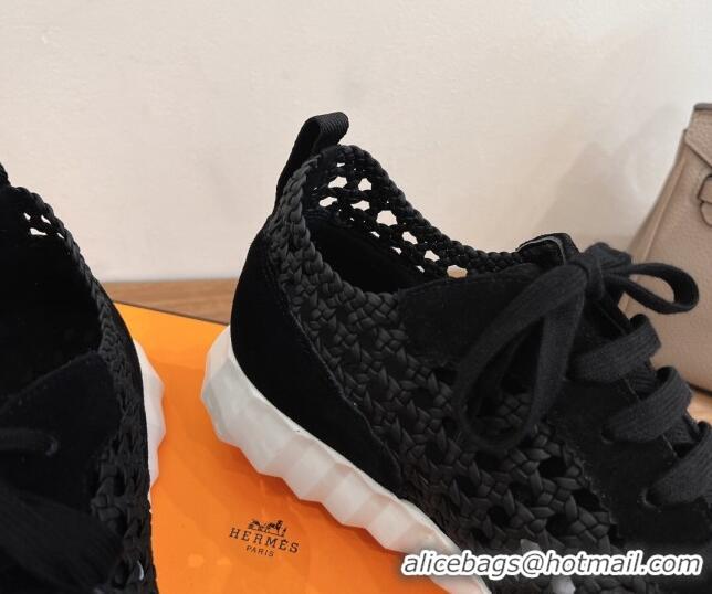Best Price Hermes Bouncing Sneakers in Woven Mesh and Suede Black Upper 50418051