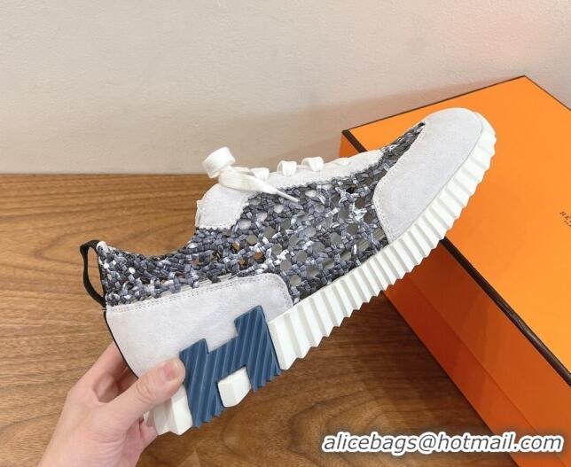 Purchase Hermes Bouncing Sneakers in Woven Mesh and Suede Grey 50418056