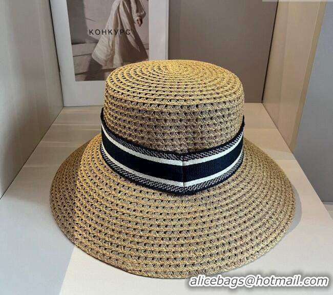 Top Quality Dior Straw Wide Brim Hat 040301 Khaki/White 2024