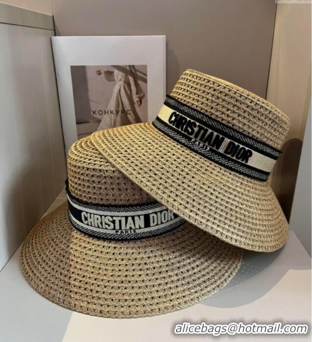New Design Dior Straw Wide Brim Hat 040301 Khaki/Black 2024