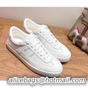 Stylish Hermes Boomerang Sneakers in Epsom Calfskin Leather All White 0418163