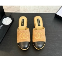 Good Quality Chanel Suede Wedge Mules Brown 2025 CH030308