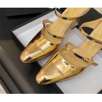 Good Quality Chanel Patent Calfskin Wedge Mules with Buckle Strap and Clear Heel Gold 2025 CH030321