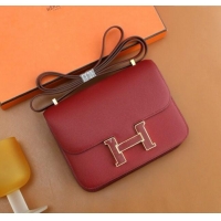 Cheap Design Hermes Mini Constance 19 Bag in Original Epsom Leather H0111 Pomegranate Red/Red 2025(Full Handmade)