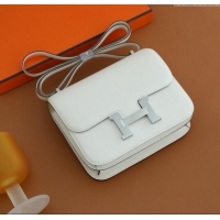 Super Quality Hermes Mini Constance 19 Bag in Original Mysore Leather H0111 Cream White/Silver 2025(Full Handmade)