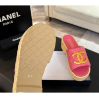 Top Grade Chanel Shiny Calfskin Wedge Slides Sandal with Metal-Tone CC Pink 2025 CH030409