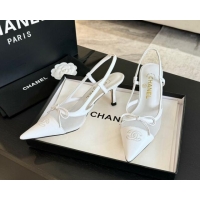 Low Price Chanel Lambskin and Mesh Slingback Pumps with Bow White 2025 CH030411
