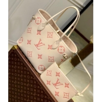 Promotional Louis Vuitton Neverfull MM Bag in Bicolor Monogram Leather M21579 Cream/Pink 2025