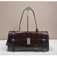 Best Price Prada Large leather handbag 1BN024 Dark Brown 2025