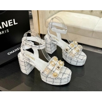 Sumptuous Chanel Tweed & Charm Platform Sandals 9cm G46423 White