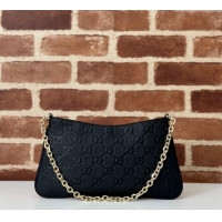 Famous Brand Gucci GG Grainy Leather Emblem Medium Shoulder bag 815277 Black 2025