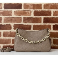 Buy Inexpensive Gucci GG Grainy Leather Emblem Small Shoulder Bag 815263 Grey 2025